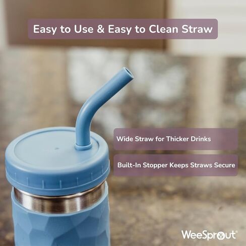 كوب شرب WeeSprout 2 في 1 للأطفال، (12 أونصة أخضر) بهلوان متين من الفولاذ المقاوم للصدأ للعصائر، ماصات سيليكون مع سدادات، أغطية ملتوية بلاستيكية فاخرة، أكمام سهلة الإمساك، آمنة للاستخدام في غسالة الأطباق in Kuwait