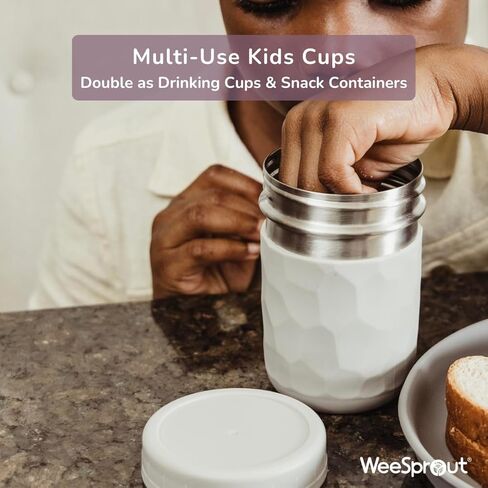 كوب شرب WeeSprout 2 في 1 للأطفال، (12 أونصة أخضر) بهلوان متين من الفولاذ المقاوم للصدأ للعصائر، ماصات سيليكون مع سدادات، أغطية ملتوية بلاستيكية فاخرة، أكمام سهلة الإمساك، آمنة للاستخدام في غسالة الأطباق in Kuwait