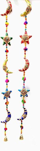 Handmade Moon Stars Cotton Stuffed Rajasthani & Gujarati Traditional Door Hanging Pair Decorative Ladi, Latkan in Vibrant Colors for Home Decor, Office Decor, Wall, Window in Saudi Arabia