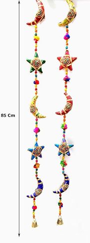 Handmade Moon Stars Cotton Stuffed Rajasthani & Gujarati Traditional Door Hanging Pair Decorative Ladi, Latkan in Vibrant Colors for Home Decor, Office Decor, Wall, Window in Saudi Arabia