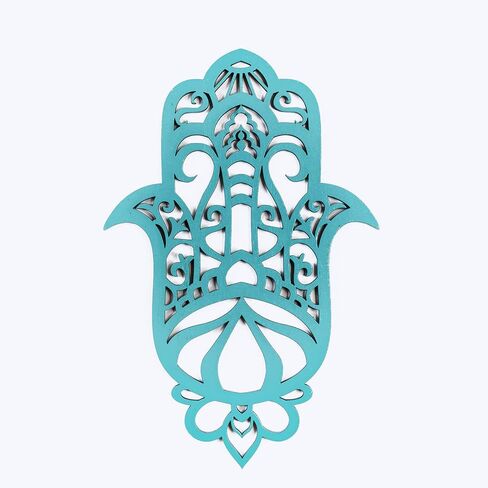 Evil Eye Décor, Turquoise Wood Hamsa Wall Décor, Spiritual Décor, Hand Made Evil Eye Wood Ornament, Evil Eye Gifts, Hamsa Wall Art by Tohar Design, (9.8 inch) in Saudi Arabia