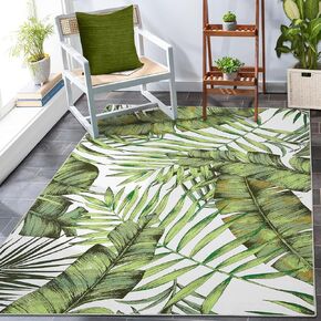 Area Rug 4x6 Palm Tree Leaf Rug Non Slip Machine Washable Rug for Living Room Bedroom Kitchen Home Decor Summer Indoor Area Rug Thin Rug Non-Shedding Area Rug, 4'x6' Green