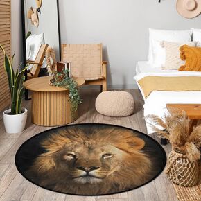 Area Rug Lion King Head Black Soft Round Rugs for Living Room Non Slip Circle Floor Mat Carpets for Bedroom Kids Rooms Children Playroom Yoga Mat Baby Crawling Mat 3 Feet