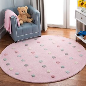 SAFAVIEH Kids Collection Area Rug - 5' x 8', Silver, Handmade Polka Dot Wool, Ideal for High Traffic Areas in Living Room, Bedroom (SFK803G)