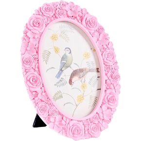 Oval 5x7 Picture Frame, White Flower Ornate Textured Hand-Crafted Resin Picture Frame with Easel, Hook & Mat, for Tabletop & Wall Gallery Photo Frames