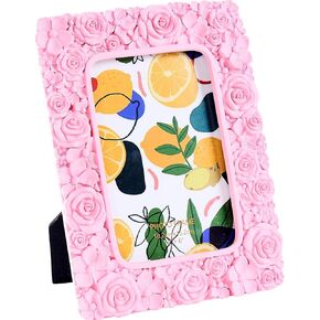 4x6 Picture Frame, Gold Rose Ornate Textured Hand-Crafted Resin Picture Frame with Easel, Hook & Mat, for Tabletop & Wall Gallery Photo Frames