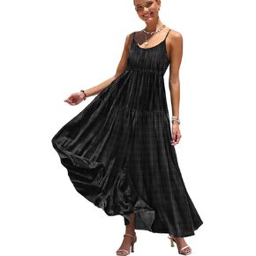YESNO Summer Bohemian Floral Dresses for Women Spaghetti Straps Maxi Dress Casual Flowy Dresses with Pockets ES0