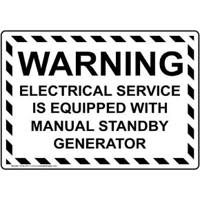 ComplianceSigns.com Warning Electrical Service Is Equipped With Manual Standby Generator Label Decal, 5x3.5 in. 4-Pack Vinyl