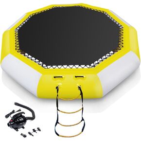 Inflatable Water Trampoline, 10FT/12FT Water Bouncer Floating Rebounder Trampoline w/Electric Pump, Rope Ladder, Kids Adults Recreational Water Trampoline for Pool, Lake, Calm Sea