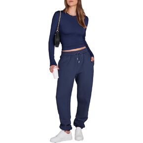 ANRABESS Womens 2 Piece Sweatsuits Long Sleeve Tight Shirt Tops Joggers Fleece Sweatpants Sets 2026 Fall Sweat Lounge Outfits in Kuwait