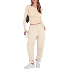 ANRABESS Womens 2 Piece Outfits Going Out Tops Fleece Sweatpants Joggers Tracksuit Y2K Matching Lounge Sets Fall Clothes
