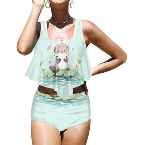 Women Mushroom High Waist Tummy Control Bikini Swimsuit Summer Two Piece Bathing Suit(S-2XL)