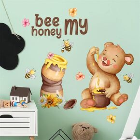 Cute Jungle Animals Wall Decals Bears Bees Honey Pots Wall Stickers Baby Nursery Kids Room Living Room Daycare Classroom Funny Wall Decor