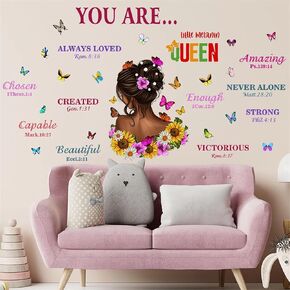 Black Girl Inspirational Wall Stickers, sacinora Motivational Lettering Quotes Butterfly Sunflower DIY Wall Decals Removable Vinyl Peel and Stick for Kids Baby Girls Nursery Bedroom Afro Woman Decor