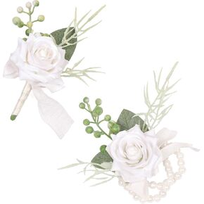Dusty Rose Boutonniere for Men Wedding with Pins, Set of 6, Groom and Groomsmen Rose Boutonniere for Wedding Ceremony Anniversary, Formal Dinner Party and French Rustic Fall Vintage Wedding