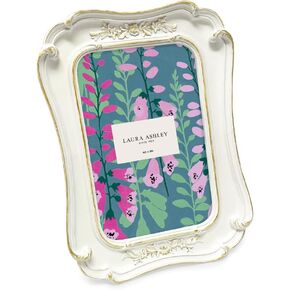 Laura Ashley (4x6 Vintage-Inspired Simple Ornate Picture Frame White with Gold Edges, Horizontal & Vertical for Tabletop and Wall Display, Home Décor, Floral, Resin Frame (4x6, White with Gold)