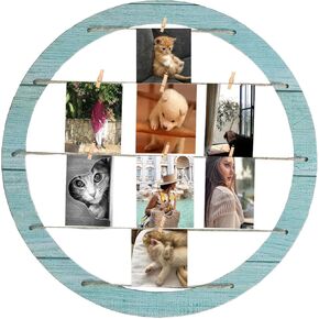 Wood Round Wall Picture Frame Collage Display Photo Display Board Polaroid Frame for Dorm Living room Hallway Bedroom Wall Decor with Clips (brown)