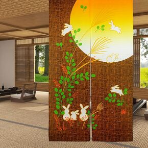 LIGICKY Japanese Doorway Curtain Noren Cute Rabbit Under Moon Decoration Red 33x59inch