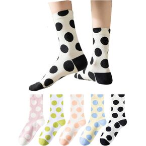 Polka Dots Socks Women Big Dots High Ankle Cotton 5 Pairs Cute Mid-calf Crew Socks