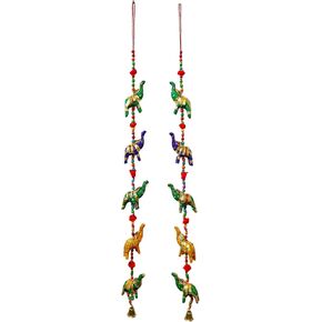 Handmade Moon Stars Cotton Stuffed Rajasthani & Gujarati Traditional Door Hanging Pair Decorative Ladi, Latkan in Vibrant Colors for Home Decor, Office Decor, Wall, Window