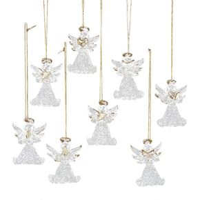 Kurt Adler Clear Glass Angel Ornament, 1.57-Inch, Set of 8,Christmas