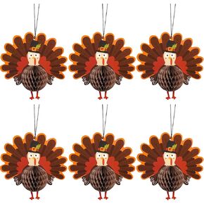 6pcs Turkey Honeycomb Tissue Thanksgiving Hanging Paper Turkey Honeycomb for Thanksgiving Day Decorative Indoor and Outdoor