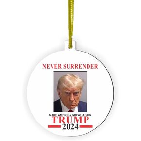 NEVER SURRENDER - Donald Trump - 2024 - Vote Trump 2024-11 Christmas Tree Ornament with string -Rearview Mirror Hanging Accessory, Car Decor Interior Accessories