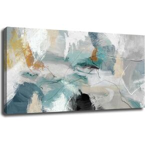 SOUGUAN Large Wall Art Abstract Painting Green Wall Decor 20x40 Inch Living Room Decorations Teal and Grey Art Office Decor Colorful Canvas Picture Artwork for Bedroom Kitchen Decorations