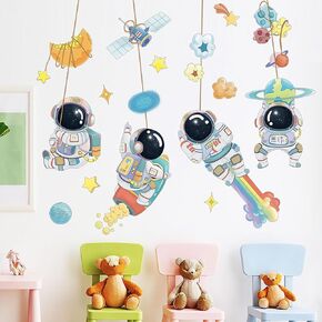 Space Astronaut Wall Stickers Space Universe Wall Decals Rocket Space Station Satellite Saturn Wall Stickers Kids Bedroom Boys Room Playroom Wall Decor