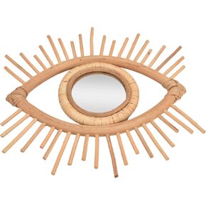 Eye Wall Decor Rattan Mirror, Rattan Mirrors for Wall Boho Wall Hanging Mounted Mirror Bohemian Hanging Glass Decor Rattan Woven Eye Wall Decor Eye Shape Mirrors Nordic Makeup Mirror