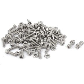 uxcell M2.5x10mm Hex Socket Head Knurled Cap Screws Bolts Nuts Set 50Pcs