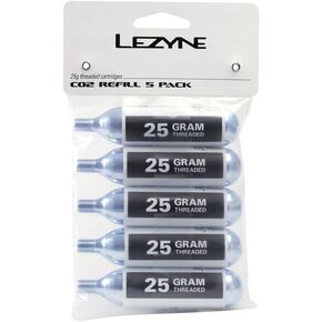 Lezyne Threaded CO2 Cartridge for Quick and Easy Road & Mountain Bike Tire Inflation - 25g (5-Pack)