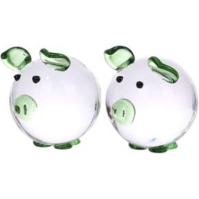 Crystal Pig Figurine Mini Glass Animal Figurine Collectible Statue Set of 2 for Decoration, Small Crystal Pig Decorative Collectible Figurines Décor (Pink)