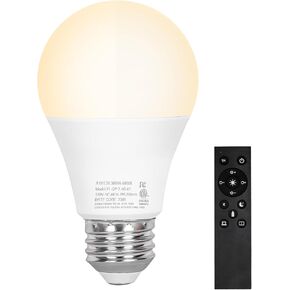 A19 LED Light Bulbs, E26 Dimmable Bulb with Remote Control, Warm White 2700k-6500K, 35000+ Hours Lifespan, Edison Dimmable LED Bulb for Floor Lamp, Desk Lamp, Pendant Light