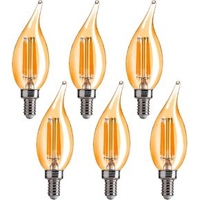 FLSNT CA11 E12 LED Chandelier Light Bulbs 40W Equivalent, Dimmable LED Candelabra Bulbs, 2200K Warm White, 330LM, Amber Glass, 12 Pack