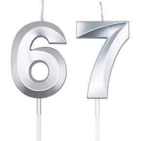 Champagne Gold 67th & 76th Birthday Candles for Cakes, Number 67 76 Candle Cake Cupcake Topper for Birthday Anniversary Party Decoration