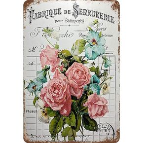 Shabby Chic Metal Tin Sign Wall Decor Floral Roses Sign Cottage Style Wall Decor Metal Signs With Sayings 8x12 Inch