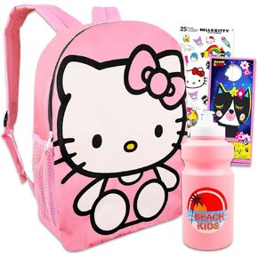Hello Kitty Backpack for School - Bundle of 16" Hello Kitty School Backpack, Stickers, Water Bottle, More | Hello Kitty School Supplies for Kids
