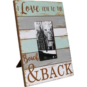 NIKKY HOME 4" x 6" Beach Photo Picture Frame Wooden Box Sign with Glass Cover for Tabletop and Wall Mounting