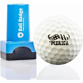 Ball Badge - Golf Ball Stamp, Self-Inking Golf Ball Stamper, Golf Ball Marker, Reusable Golf Ball Marking Tool to Identify Golf Balls, Reusable Ink Stamp for Golf Balls (Merica Moustache)