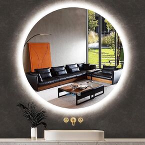THEKLA 40 Inch Large Backlit Bathroom Round LED Mirror Round Lighted Mirror for Bathroom Wall Round Vanity Mirror with Lights Backlit 3Color Dimmable AntiFog 40 Large Smart Round Circle Lightup Mirror