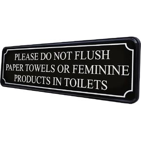 Do Not Flush sign - Restroom sign for door wall - Do Not Flush Paper Towel Or Feminine Products Tampons Towels in Toilets - Bathroom sign for Septic System - 9×3 in - Sensitive Plumbing - MolniyaPro