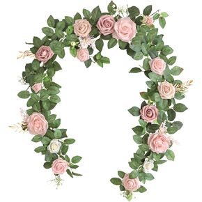 Lookein Artificial Rose Flower Garland Greenery Garland 5FT for Wedding Ceremony Backdrop Arch Flowers Table Centerpieces Decorations, Garden Dusty Rose
