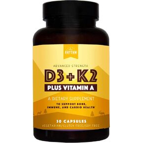 Natural Rhythm Vitamin D3 + K2 (MK7) Plus Vitamin A, for Bone, Heart, & Immune Health, 30 Capsules