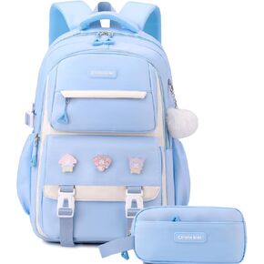 Girls Backpack for School,Kids Backpack with Pencil Case Set for Elementary Primary Middle High School Teen Bookbag (3PCS Blue)