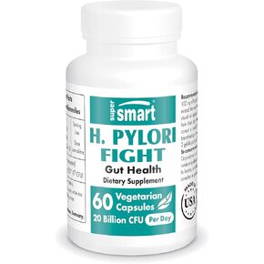 Supersmart - H. Pylori Fight Advanced Formula (Mastic Gum, Probiotics & Prebiotic) - Complete Action | Non-GMO & Gluten Free - 60 Vegetarian Capsules