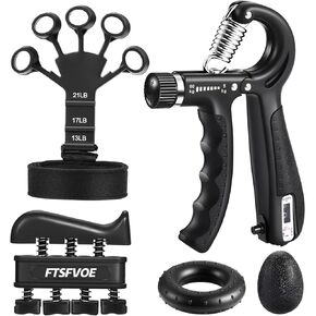 Grip Strength Trainer Kit (5 Pack) with Hand Grip Strengthener, Hand Extension Exerciser, Finger Stretcher, Stress Relief Ball and Forearm Workout Ring for Muscle Building and Injury Recover