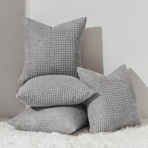 Topfinel Grey Couch Pillow Covers for Living Room 45x45 cm Set of 4,Mid Century Modern White Neutral Corduroy Corn Throw Pillows,Rustic Square Bench Chair Cushion(18 Inch/Dark Gray)