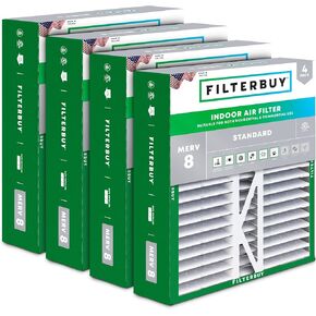 Filterbuy 20x20x5 Air Filter MERV 8 Dust Defense (4-Pack), Pleated HVAC AC Furnace Air Filters Replacement for Honeywell FC100A1011 and Lennox X0585 (Actual Size: 19.63 x 19.88 x 4.38 Inches)