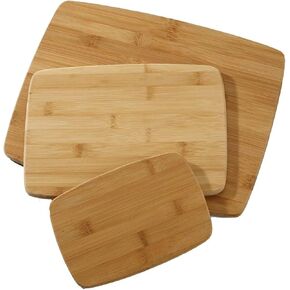 Farberware 3-Piece Wood Cutting Board Set, Reversible Chopping Boards for Meal Prep and Serving, Charcuterie Boards, Wooden Cutting Boards with Built-in Handles, Set of 3 Assorted Sizes, Bamboo